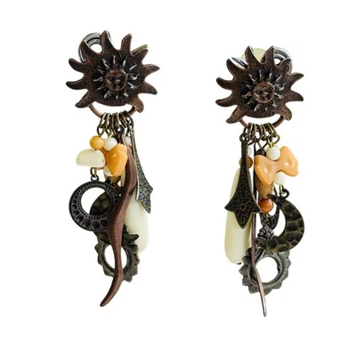 Pendientes de sol con encanto de pasarela de colección cuentas de cascada colgantes años 90 BOHO perforado grueso 3" Foto 1 de 4