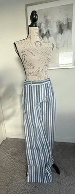 MICHAEL KORS WOMEN WHITE BLUE STRIPES LONG WIDE LEG PANTS SZ 2 NEW WITH TAG $120 - Image 1 of 4