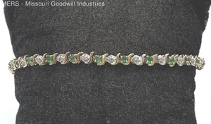 7.5" 10K Multi Tone Gold Green Stones w/Diamond Bracelet-4.98g-Repair Needed - Picture 1 of 8