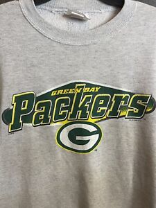 Vintage Men's Green Bay Packers Gray Crew Neck Sweatshirt Sweater Size 2XL NFL
