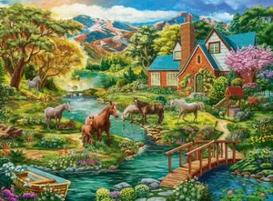 Castorland Idyllic House with Horses 2000 Piece Jigsaw Puzzle - Picture 1 of 2
