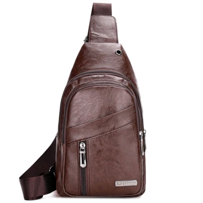 Mens Leather Chest Sling Bag Shoulder Crossbody Small Backpack Satchel Daypack - Image 1 of 4