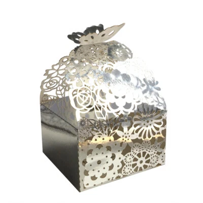 Laser Cut Flower Candy Boxes Wedding Favor Cake Box with Butterfly - Image 1 of 4