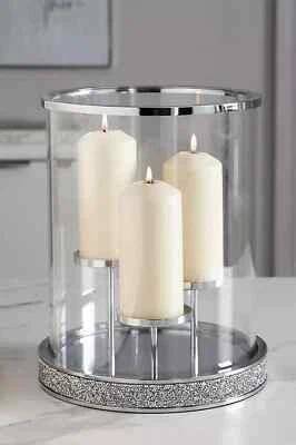 3 Pillar Candle Holder Harper Gem Silver Glass Candle Centerpiece Hurricane 32Cm - Image 1 of 3