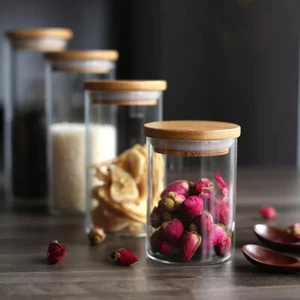 (Set of 4) 8pcs Glass Jars Bamboo Lid - Modern Design, Food Storage, Containers - Picture 1 of 12