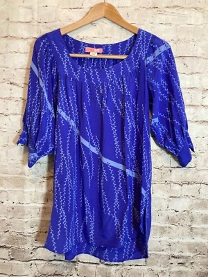 Lux Top Womens Small Silk Cobalt Blue Floral Vines 3/4 Sleeve Flowy Lightweight - Image 1 of 4