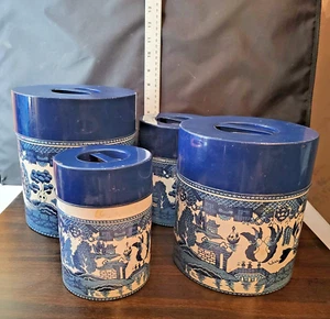 Vintage Blue Willow Kanister Set 4 HH Howard Holt Japan Zucker Mehl Tee Kaffee - Bild 1 von 8