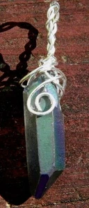 HANDDRAHT UMWICKELT REGENBOGEN TITAN QUARZ KRISTALL HALSKETTE ANHÄNGER! - Bild 1 von 5