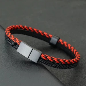 New Stylish Paracord Bracelet Men Stainless Steel Magnet Buckle Bicolor Thread B - Picture 1 of 13