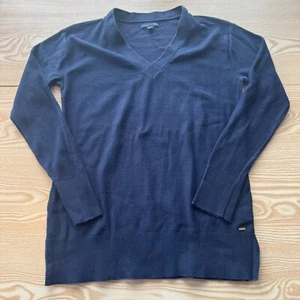 Tommy Hilfiger Womens Jumper Medium Navy Blue Long Sleeve V Neck Fashion Designs - Picture 1 of 11