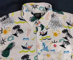 Bleecker & Mercer Button Down Hawaiian Shirt White Men's Size Medium Wild AOP - Picture 1 of 6