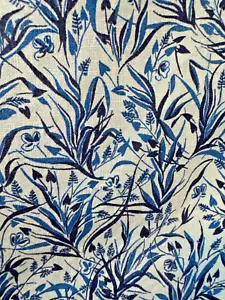 Vintage Cotton Feed Sack Fabric with Light and Dark Blue Tropical Botanicals - Picture 1 of 11