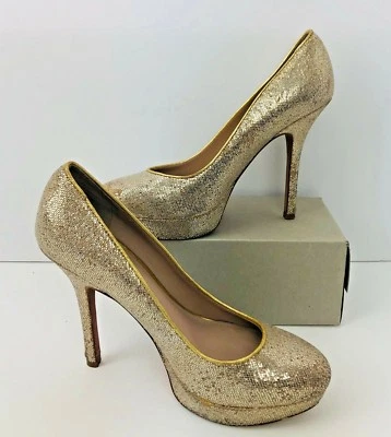 DORADO Tacón Alto Stiletto JOAN & DAVID Brillo Tacones Plataforma Noche Nupcial Talla 7 Foto 1 de 4