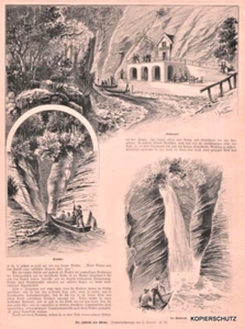 JEZIORO LUGANO/LUGANER; Wąwóz Osteno. Liść z 3 rycinami. Oryg. drzeworyt v.1896 - Zdjęcie 1 z 3