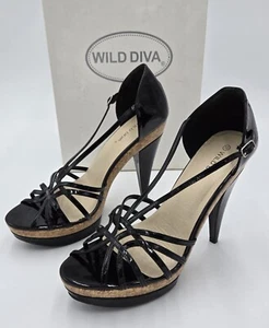 Wild Diva Jenna - 02 Black Pump Strappy High Heel Shoes Women's size 10 - Picture 1 of 5