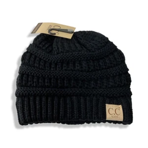 C.C. Kids Classic Beanie Hat Solid Knit Acrylic Black #88320 - Picture 1 of 3