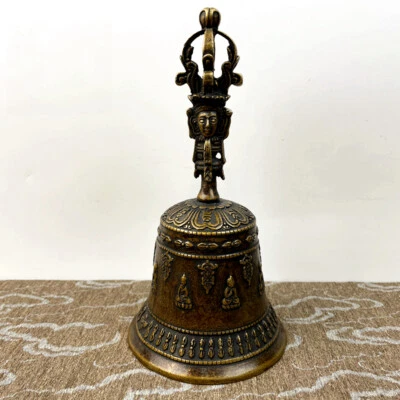 7" Antiguo Tíbet Bronce Dorado Buda Campana Anillo la Campana Exorcismo Reloj Estatua Foto 1 de 4