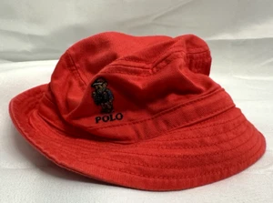 POLO Ralph Lauren Baby Size 3-9 Months Red Bucket Hat Bear Logo Sun Protection - Picture 1 of 9