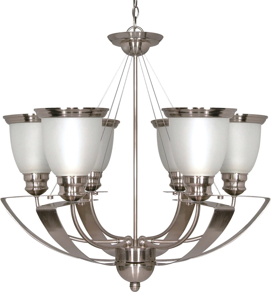 Smoked Nickel And Satin Frosted Glass 6 Light LED Chandelier $390 - Image 1 of 1