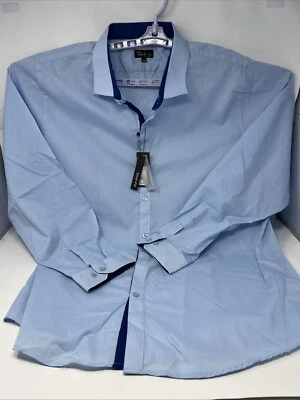 Galaxy By Harvic Mens Shirt Size XXL Long Sleeve Button Front Blue Slim Fit - Image 1 of 4
