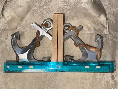 Nautical Bookend -Anchor Book Holder- Beautiful Silver with Rope- Home Decor - Image 1 of 3
