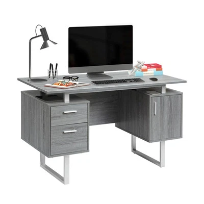 Grey Modern Desk with Drawers and Cabinet for Home Office Assembly Required — 第 1/4 张图片