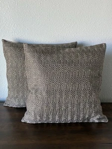 Donna Karan DKNY Home Pair Decorative Pillows Sanctuary Ribbon Mink Silk 18"x18" - Picture 1 of 10