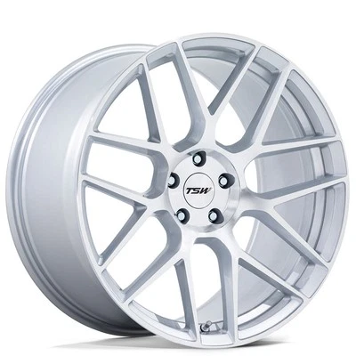 F18x9/R18x10.5" Staggered TSW Wheels TW002 Lasarthe Gloss Silver Machined Flow - Image 1 of 4