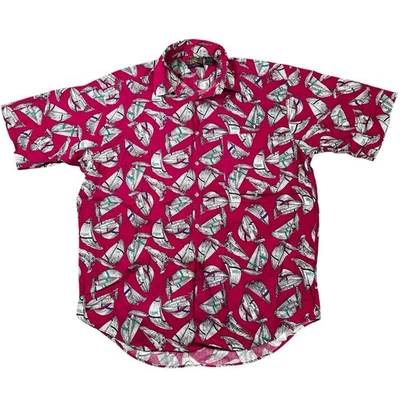 Vintage Tango by Max Raab Shirt Mens L All Over Print Sailboats Camp USA - Image 1 of 4