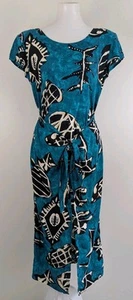 True Vintage All That Jazz Rayon Sarong Tie Dress Teal Batik Boho Resort 6 8 USA - Picture 1 of 14