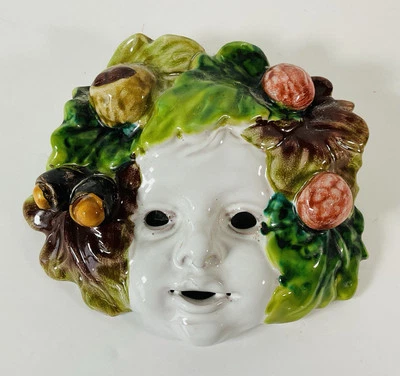 Máscara de cerámica vintage italiana mayólica baco 4 estaciones otoño Foto 1 de 2