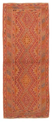 Tapete de área geométrico vintage 2'5" x 6'2" tapete de lã tradicional com nós à mão - Imagem 1 de 4