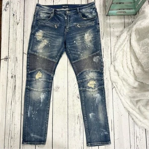 Embellish NYC Men's Moto Biker Distressed Skinny Fit Denim Jeans size 38 men - Picture 1 of 5
