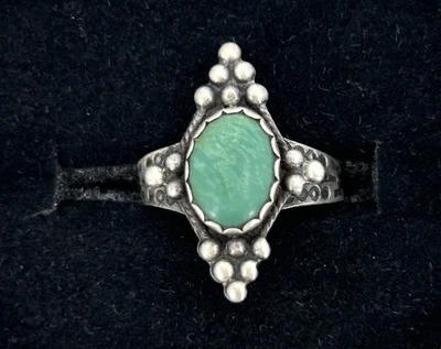 Anillo artesanal vintage de plata esterlina turquesa verde talla 5,5 Foto 1 de 4