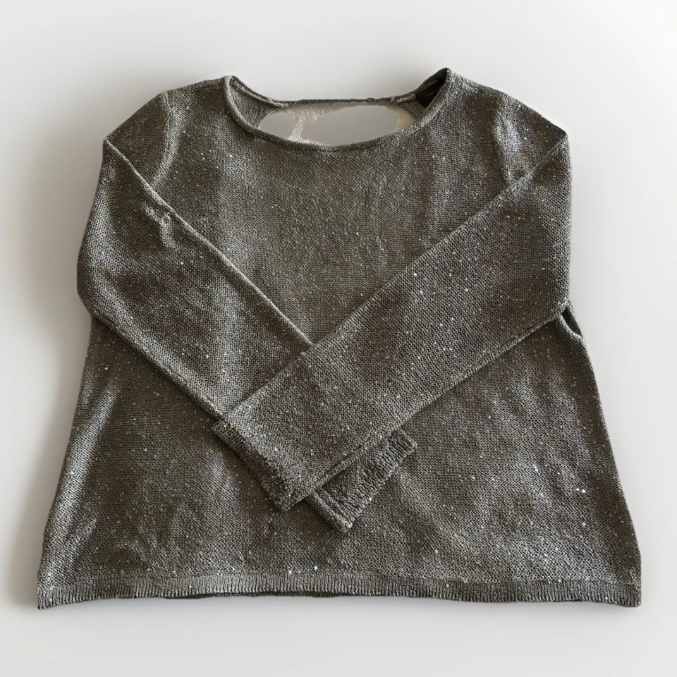 Suéter para mujer The Limited talla mediana gris plata lentejuelas brillantes tejido espalda abierta Foto 1 de 4
