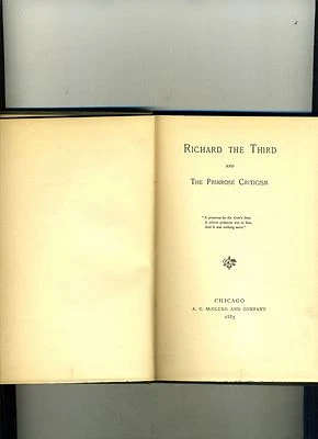 THE PRIMROSE CRITICISM AND RICHARD THE THIRD-RARE 1ST 1887-JAMES R.LOWELL-HB-VG+ - Image 1 of 2