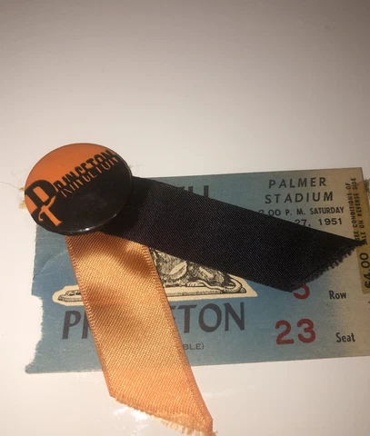 Vintage Princeton University Football Ticket And Button 1951 Palmer Stadium Cover