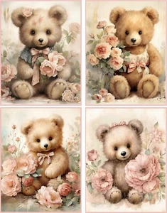 8 Teddy Bear Shabby Chic flowers glossy blank fold out note card envelopes - Picture 1 of 4