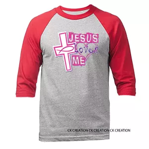 Jesus Lives Me Christian Religious God Bible Church 3/4 Sleeve Raglan - Picture 1 of 10