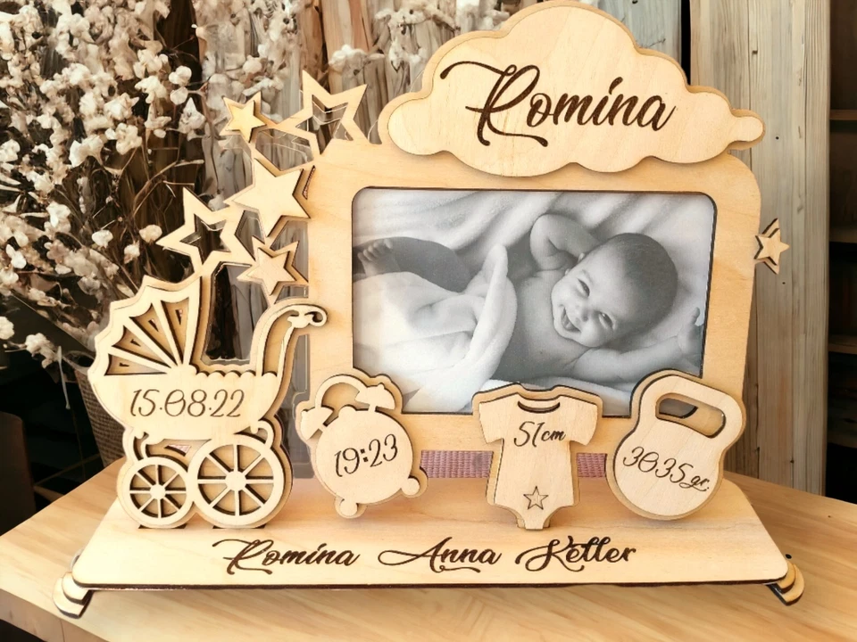 Bilderrahmen Baby Geschenk zur Geburt mit Daten personalisiert Taufe Babyfoto - Bild 1 von 1