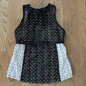 Anne Cole Tankini Swimsuit Top sz Medium Black White Mesh Lace High Neck Clasp - Picture 1 of 10