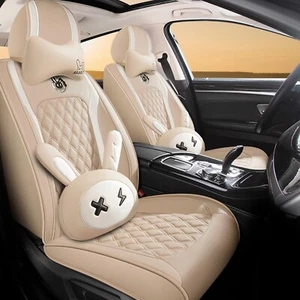 Cute Bunny Seat Cover 5 Set with Waterproof PU Leather for Cars SUV Pick-up T... - Picture 1 of 6