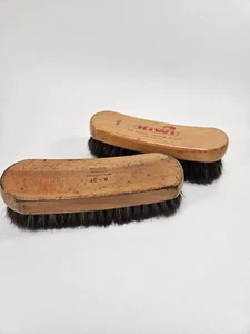 Set Of 2 Shoe Shine Buffing Brush 100% Horsehair Horse Hair Wood Handle Boot - Picture 1 of 3