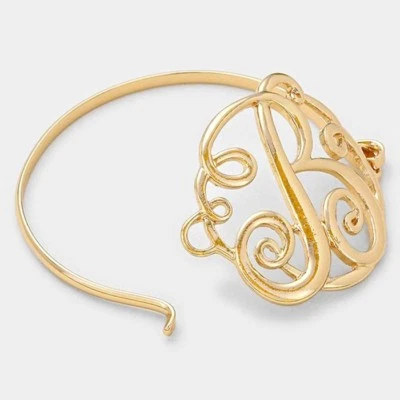 Statement Monogram 字母字母 初始诅咒脚本 金属手镯 手镯 — 第 1/2 张图片