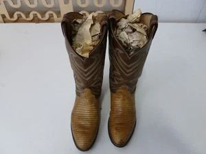 ORIGINAL 1970'S TONY LAMA AMBER LIZARD & BROWN COWBOY BOOTS #8285 MEN'S 8 D - Bild 1 von 16