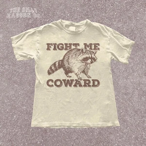 Funny Raccoon Graphic T-Shirt Unisex, Fight Me Coward Sarcastic Shirt  - Picture 1 of 22