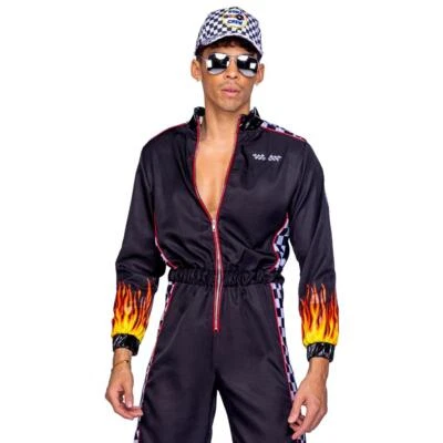 Disfraz de conductor de coche de carreras uniforme mono llamas fuego cuadros laterales parche 6404 Foto 1 de 4