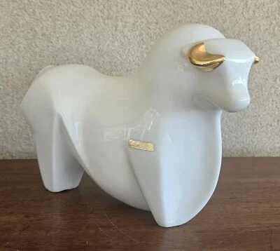 TORO BLANCO MODERNO VINTAGE PORCALINO ABSTRACTO MEDIADOS DE SIGLO CON CUERNOS DORADOS Foto 1 de 4