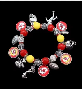 Kansas City Chiefs Logo Custom Made Beaded Charm Bracelet - Picture 1 of 1