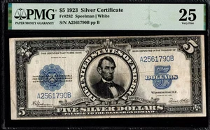 $5 1923 Silver Cert, Fr. 282 LINCOLN PORTHOLE Problem-Free + Cheap PMG VF 25 - Picture 1 of 2